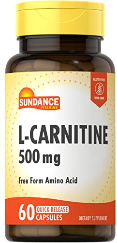Sundance L-Carnitine as L-Tartrate Supplement 500mg | 60 Capsules | Free Form Amino Acid | Non-GMO and Gluten Free Pills
