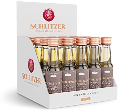 Schlitzer Whisky-Liqueur Minis Vanille – 25 x 0,02L Mini-Flaschen – Whisky Likör mit feiner Vanillenote, handgefertigt & stilvoll verpackt