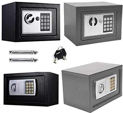 Safe Tresor mit Schlüssel mit Elektronischem Zahlenschloss Möbeltresor Wandtresor Numerische Digital Elektronische Sicher, 4.6L -Grau