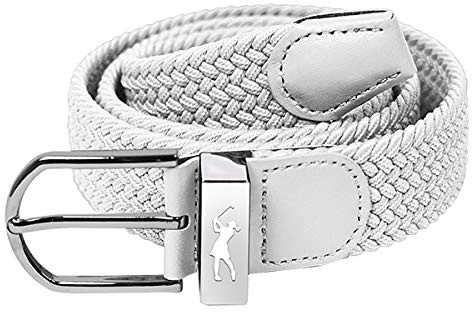 Surprizeshop Ceinture en toile tissée super extensible | Émaillé à la main sur la boucle | Ceinture de golf pour femme | Taille unique 36-44 | Pointe en polyuréthane renforcé, blanc, taille unique