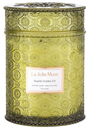 LA JOLIE MUSE Starlit Golden Fir Candle – Pine, Cedarwood, Fir Balsam | 19 oz Large Wooden Wick Candle | Natural Soy Wax | 90 Hours Clean Burn | Gift-Ready for Hosts & Gatherings