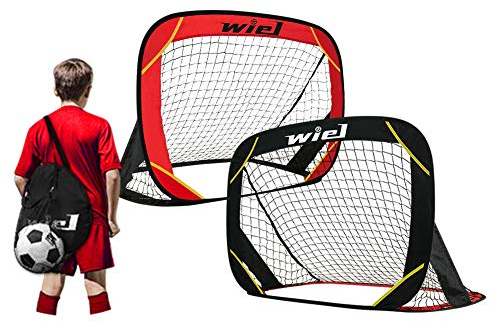 Wiel Fussballtor 2er Set, 122x84x84cm Fussballtore für Garten Kinder, Pop Up Tornetze rote/Schwarze Fußballtor Tragbare für Team-Spiel, Football Tore x2 mit Tragetasche Fußball Ballnetz