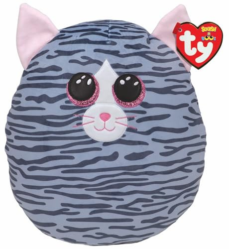 Ty - Morbido Peluche Cuscino - Squish a Boos - Gatto - Grigio - Kiki - Gattino con occhioni rosa glitter - Ottima idea regalo per grandi e bambini - Ideale per ogni occasione -22 cm- 39290