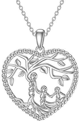 Waysles Collar para mujer con colgante de árbol de la vida, plata de ley 925, madre e hija, hijo o árbol de la vida, colgante de corazón, joyas para mamá, niños y niñas