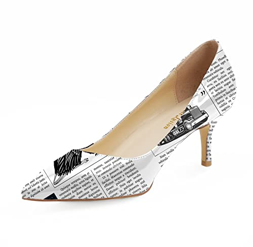 High Heels Sexy/Schwarz Weiß Zeitung Vintage Bedruckt Heels/Party Bequeme Spitzen Zehen Stiletto Schuhe/Pumps für Frauen/Ausgefallene Heels/Damen Pumps Absatz EU 39