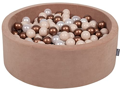 KiddyMoon Terciopelo Piscina De Bolas 90X30cm/200 Bolas para Ninos Hecha En La UE, Rosa del Desierto:Beige Pastel/Cobre/Perla