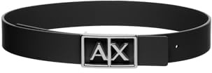 Armani Exchange Women's Simple look, monocolor, logo buckle, Plate Belt, Black, 90