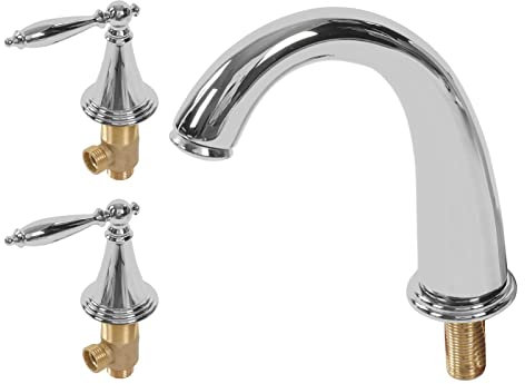 Natudeco Grifo de doble manija Grifo de baño de tres orificios Grifo de baño de cobre generalizado Kit de ajuste Válvula Grifo de lavabo de baño de estilo europeo(Plata)