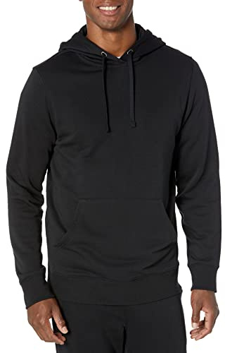 Amazon Essentials Sudadera ligera de rizo francés de manga larga con capucha para hombre, color negro, talla M