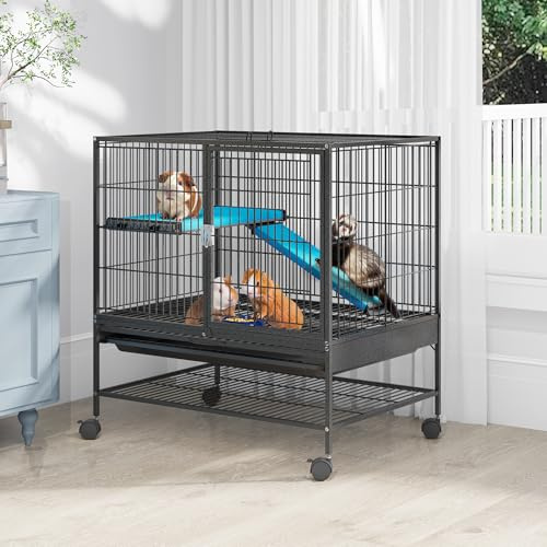 YITAHOME Metal 2-Tiers Small Animal Cages for Rats Ferret Chinchilla Guinea Pig Large Hamster Indoor Cage