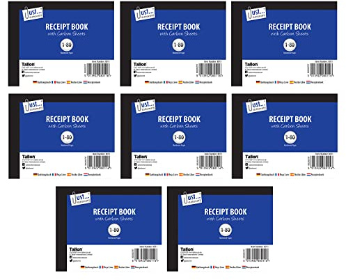 M1SS 8 Packs of Receipt Book with Carbon Sheets 1 – 80 Pages Numbered Set Half Size Professional Invoice Pads Duplicate Invoice Books Includes Text - 'Date', 'Received from', 'The Sum of’
