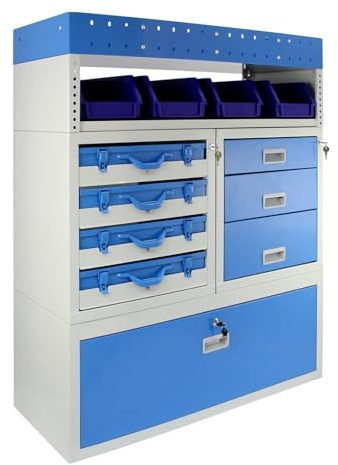 Estantería Universal Furgoneta Trabajo Profesional Taller Garaje Estanteria Metálica Azul Van Racking Almacenamiento Almacenaje Organizador Herramientas Furgoneta Capacidad Peso 60kg Monster Racking