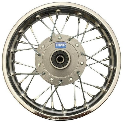 HMParts Llanta de acero de 10 pulgadas delantera cromada adecuada para casi todos los modelos con eje de 12 mm Dirt Bike, Pit Bike, XMOTOS, Motocross
