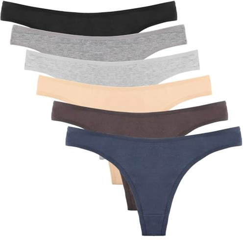 DRESHOW 6 Pack Women's Thongs Cotton Breathable Panties Bikini Underwear