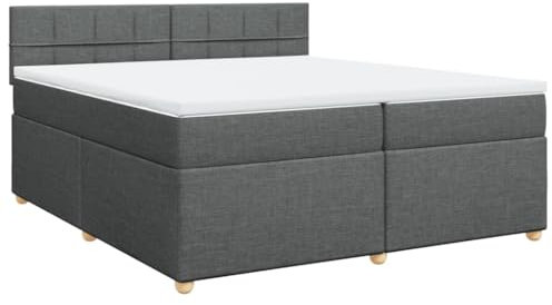 vidaXL Boxspringbett, Doppelbett mit LED Matratze Matratzenauflage, Bettgestell mit Lattenrost Kopfteil, Polsterbett Bett für Schlafzimmer, Dunkelgrau 200x200cm Stoff