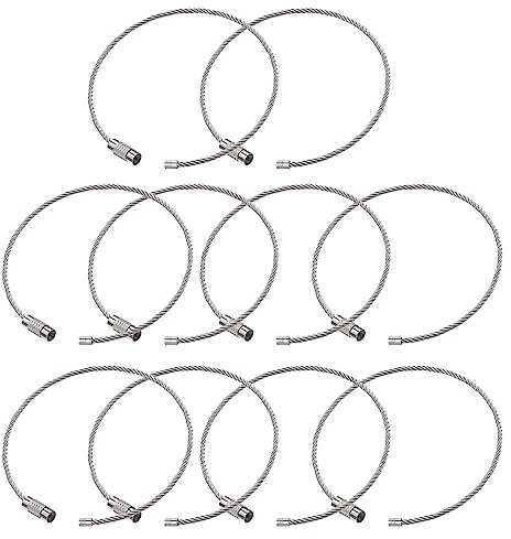 DEKKRYNFV Set di 10 chiavi a fune metallica, in acciaio inox, anelli per chiavi, anelli da turismo, per zaini e bagagli, anelli in filo di acciaio inossidabile