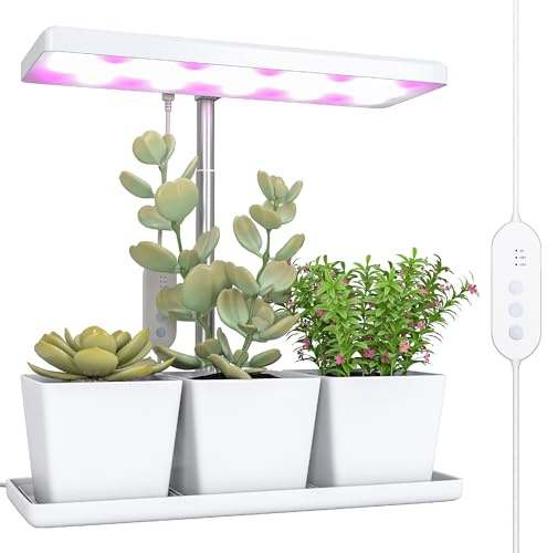 Outsunny Lámpara de Planta Interior, 30 LED, Luz de Crecimiento de Espectro Completo, Ajustable en Altura con Temporizador Automático 8/12/16/24H, 5 de Brillo y 3 Cajas para Invernadero, Jardín