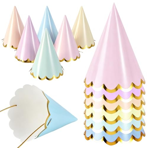 EZOOU 24 Pack Pastel Mini Cone Party Hats for Birthdays and Events | Small Props for Teddy Bears, Plush Animals, Baby Showers, Birthdays and Weddings
