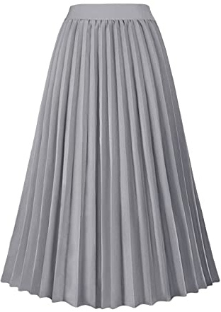 GOLDSTITCH Falda Plisada de Cintura Alta para Mujer, Falda Midi Acampanada, Gris, Large