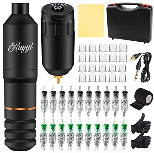 Rayyl Wireless Machine Set Rotary Pen Machine with 1200 mAh Battery 20 Pieces Needle 20pcs Ink Cups for Beginners and Artists
