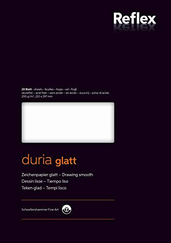 Schoellershammer Naturweißes Zeichenpapier Duria, Glatt, A4, 200 g/m², Block mit 20 Blatt