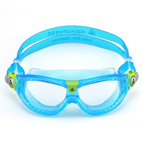 Aqua Sphere Seal Kid 2 Kinder-Schwimmbrille – ultimative Unterwassersicht mit Komfort, kratzfeste Gläser und hypoallergen, Unisex-Kinder, klare Gläser, türkis/türkiser Rahmen (MS5064343LC)