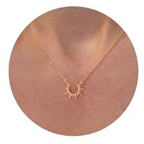 VRIUA Sun Necklace for Women 14k Gold Plated Sun Pendant Dainty Gold Necklace Minimalist Simple Jewelry