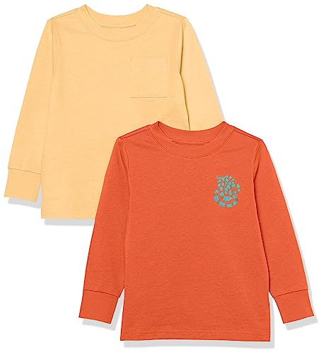 Amazon Essentials Camiseta de Manga Larga con puños Acanalados Unisex Niño, Pack de 2, Naranja Claro/Naranja Rosado Serpiente, 4 años