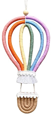 EXQUILEG Arazzo da parete in stile bohémien, macramè, decorazione da parete in tessuto con mongolfiera arcobaleno (piccolo)