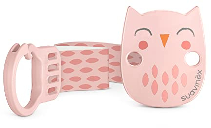 Suavinex, Broche Pinza con Cinta. Chupetero. Cadena para chupete con cinta textil, con diseño a dos caras. +0 Meses. Bonhomia, Rosa