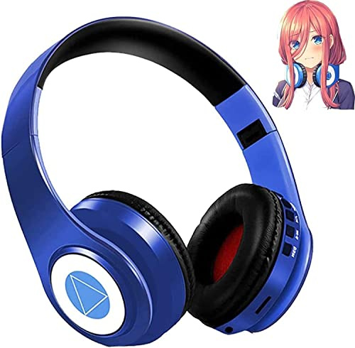 Nakano Miku Bluetooth-hörlurar, Hi-Fi-stereo trådlösa over-ear-headset med inbyggd mikrofon, de viktigaste quintuplets manga tecknad cosplay rekvisita (blå)