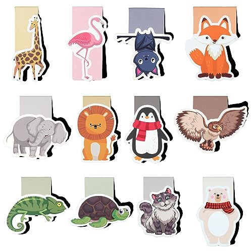 Lesezeichen Magnetisch,12 Stück Lesezeichens Kinder,Süsse Tiere Magnet Lesezeichen Für Schüler, Junge, Mädchen, Buchliebhaber