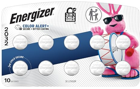 Energizer 2032 Batteries (10 Pack), 3V Lithium Coin Batteries with 3-in-1 Child Shield