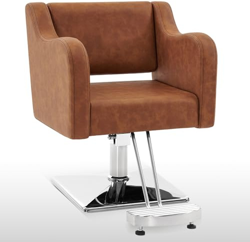 BarberPub Classic Salon Chair for Hair Stylist,Hydraulic Barber Styling Chair,Beauty Salon Spa Equipment 3802 (Brown)