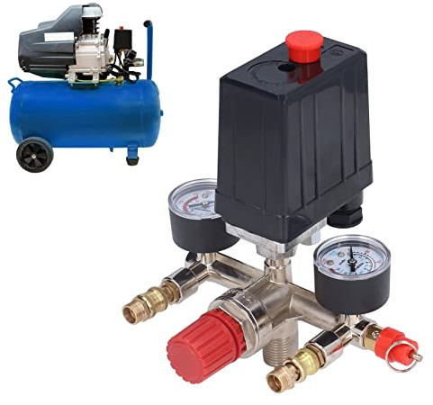 Luftkompressor Tryckventilströmställare, Justerbar Tryckluftkompressor Tryckventilsats Vertikal Brytare Grenrörsregulator 90‑120PSI AC 240V/380V