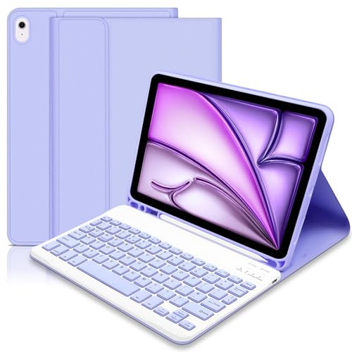 Lielax for iPad Air 11 inch Case with Keyboard(M3 2025/M2 2024), keyboard Case for iPad Air 4th 5th gen, Slim Smart Case with Detachable Bluetooth Keyboard and Pencil Holde for ipad air 11-Purple