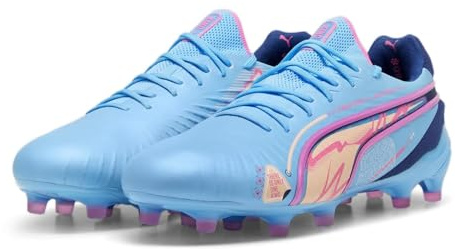 Puma King Ultimate Launch Firm Ground - Scarpe da Calcio da Uomo, Blu e Rosa, 42.5 EU