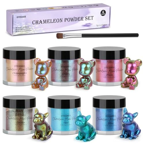 DYESMEE Chameleon Powder – Farbwechsel Glimmerpulver für Epoxidharz – 6 Farben Chrompigmentpulver für Tumblers, Nagelkunst, Malerei, Schleim, Seifenherstellung, Kerzenherstellung