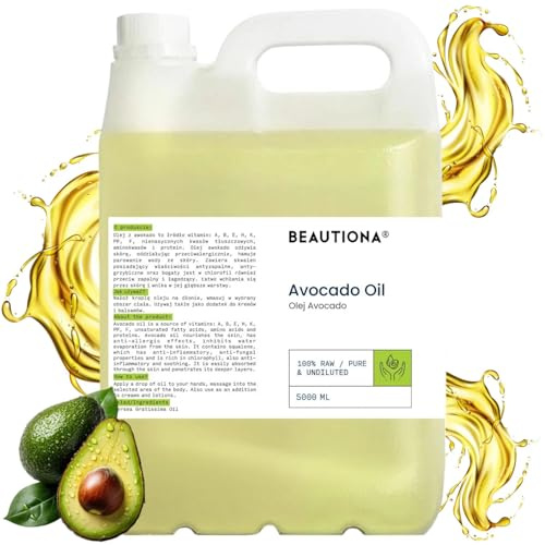 Olio di avocado spremuto a freddo, 5 litri, olio naturale per la cura e il massaggio per pelle, capelli e unghie, ricco di vitamine, vegano, delicato sulla pelle e versatile