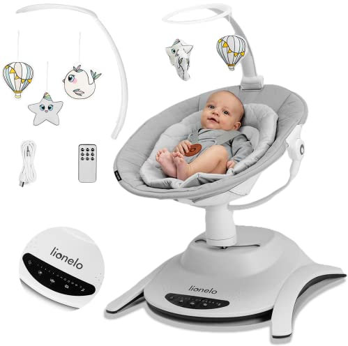 Lionelo Bella Electric Baby Bouncer for Infant with 360° Seat, 6 Swing Motions, 12 Melodies, 5-Speed Rocker Levels, 3-Toy Bar, Backrest Adjustment, Motion Detection, Safety Harness, Remote & Modes