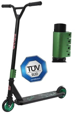 Habib Gruppe Trottinette Stunt certifiée TÜV - Direction à 360° - pour Enfants et Adultes - Roues en Aluminium PU de 110 mm - avec Support - Roulements à Billes ABEC 9 - Robuste et légère - Charge