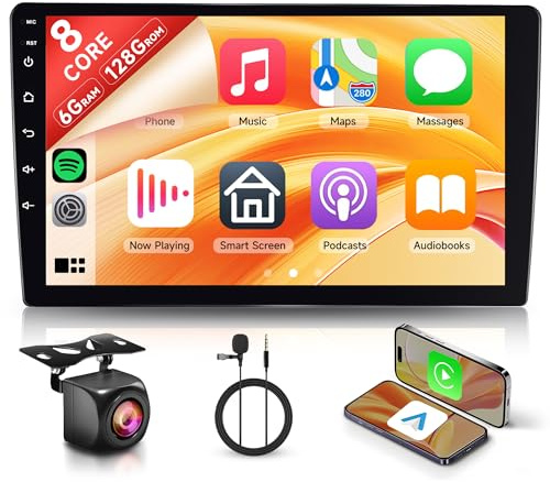6G+128G 8 Core Android Autoradio 2 Din, 9 Pollici Touchscreen Autoradio con Senza Fili Carplay Android Auto Mirror Link Bluetooth FM/RDS/EQ/DSP WiFi GPS Comandi al Volante Telecamera Posteriore