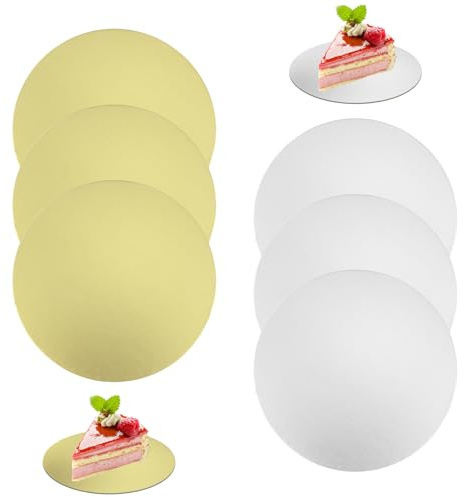 PATRICKWHITE 6 stycken Ø 20 cm silver och guld kakeboard rund, tårtfat kartong rund återanvändbar, 2 mm tjock tårtunderlägg, material i livsmedelskvalitet, för transport, dekoration