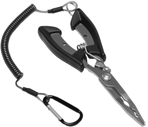 UIHRLM Fishing Plier, Multi-Functional Fish Pliers Hook Remover with Safety Coiled Lanyard, Stainless Steel Long Nose Fish Plier Fishing Scissors Tools for Hook Remove, Line Cutting, Split Rings