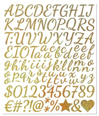 6 hojas de letras doradas adhesivas, letras de vinilo autoadhesivas, pegatinas con purpurina, pegatinas con números para gorro de graduación, álbumes de recortes, manualidades
