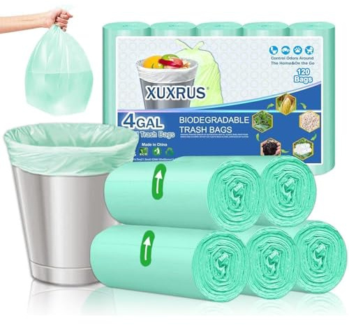 XUXRUS Bolsas De Basura 15L Azules Brillantes, 120 Unidades, 5 Rollos