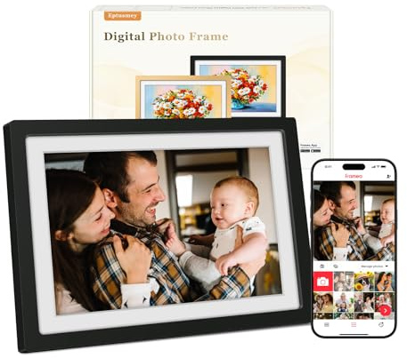 Frameo Marco de Fotos Digital WiFi 10.1 Pulgadas Negro Mate con Memoria Interna 32 GB Pantalla IPS HD 1280x800 Táctil, Comparte Fotos Videos por Frameo App/USB/SD, Regalos para Mujer Hombre