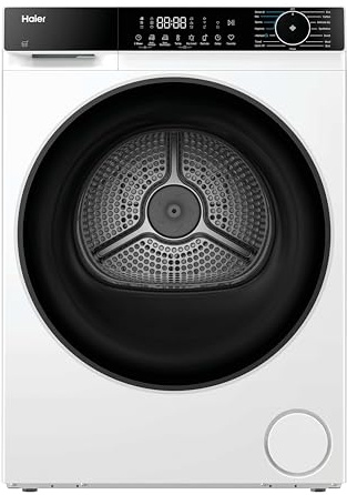 Haier X Series 5 Tumble Dryer, Heat Pump, 9kg, 1400 rpm, A++ Energy Rating, Delicate Drying, 15 Programmes, Ultimate Hygiene, White/Black Door, 66x60x85 cm -HD90-D357U1-UK