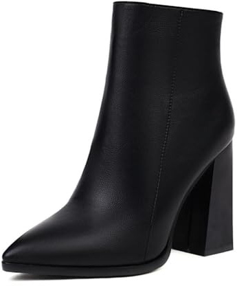 Genérico Botines Mujer Punta Fina Cuero PU Tacón Alto Bloque Cómodas Antideslizantes Resistentes Elegantes para Fiesta Noche Prom Oficina,Negro,37 EU