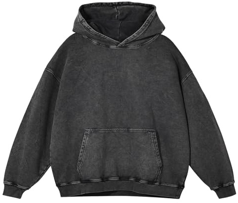 Överdimensionerad huvtröja för män syra tvätt vintage bomullströja tungvikt vardaglig vintage lös passform streetwear pullover